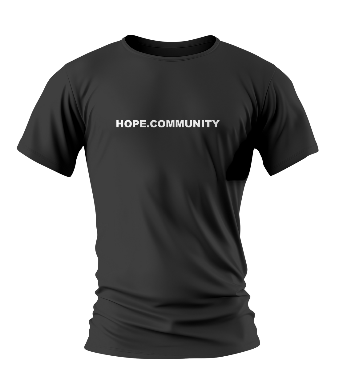 A black t-shirt with the words hope community on it
