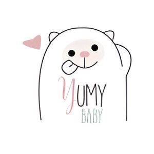 Un logotipo de Baby Meca con un arcoíris y orejas de oso.