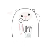 Un logotipo de Baby Meca con un arcoíris y orejas de oso.