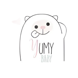 Un logotipo de Baby Meca con un arcoíris y orejas de oso.