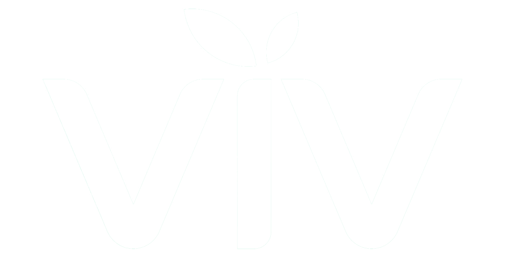 A white logo for a company called viv