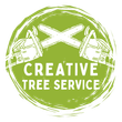 The logo for creative tree service shows two chainsaws crossed over each other.