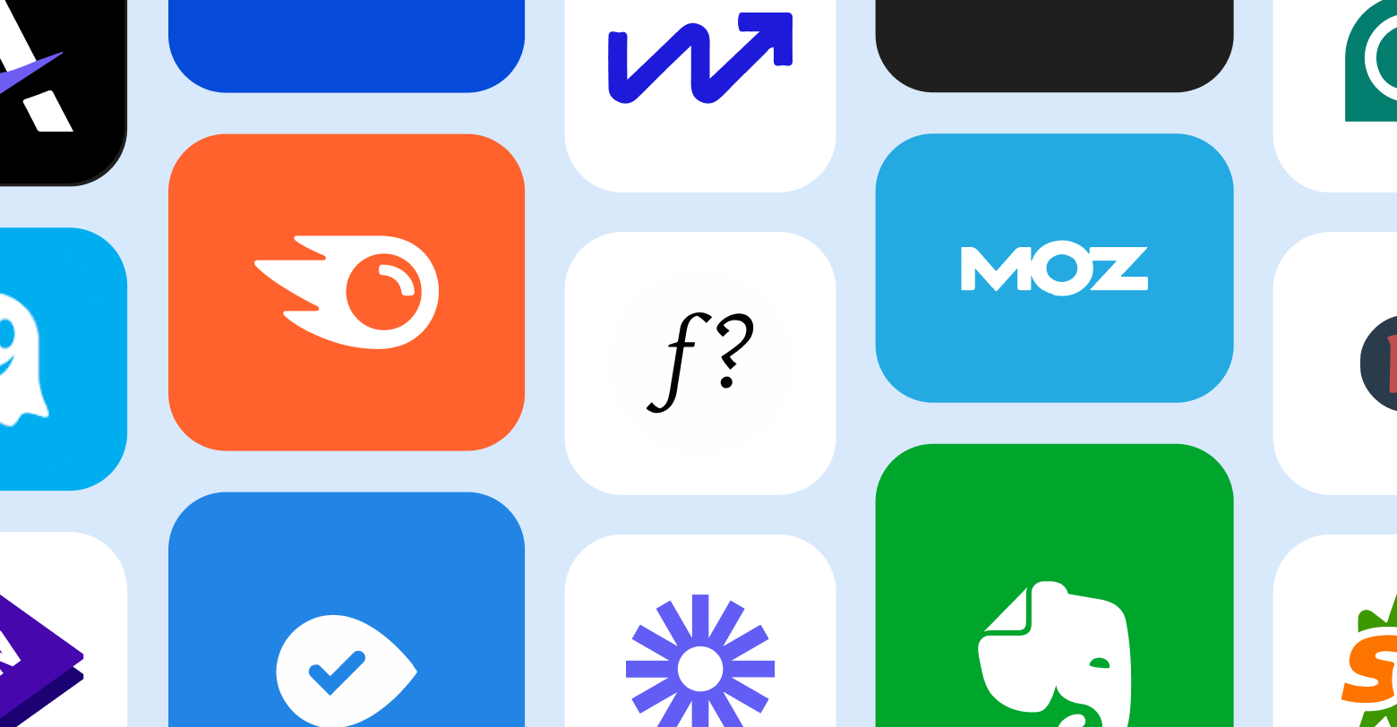 A bunch of app icons on a blue background including moz