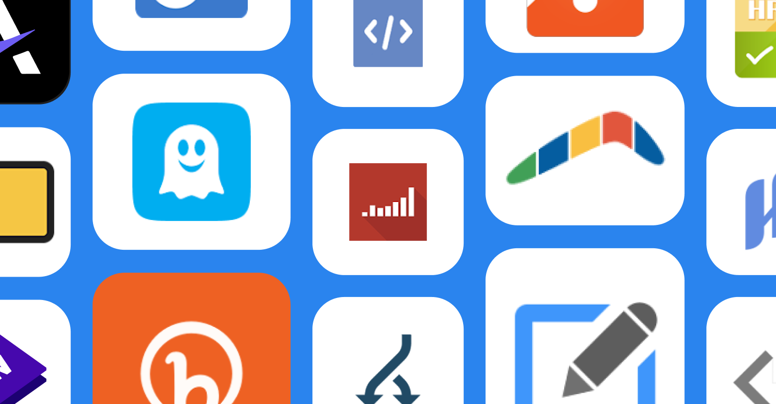 A bunch of app icons on a blue background