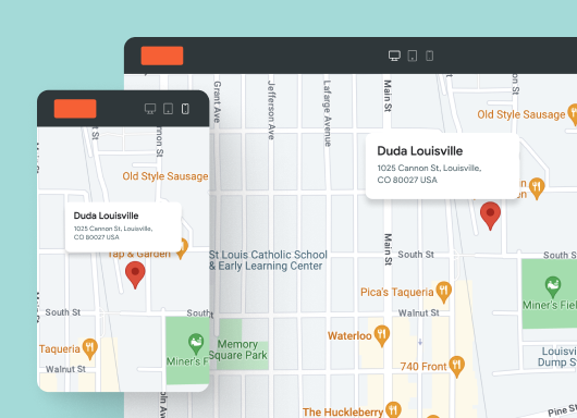 An image of a responsive google maps embed shown on both desktop and mobile devices.