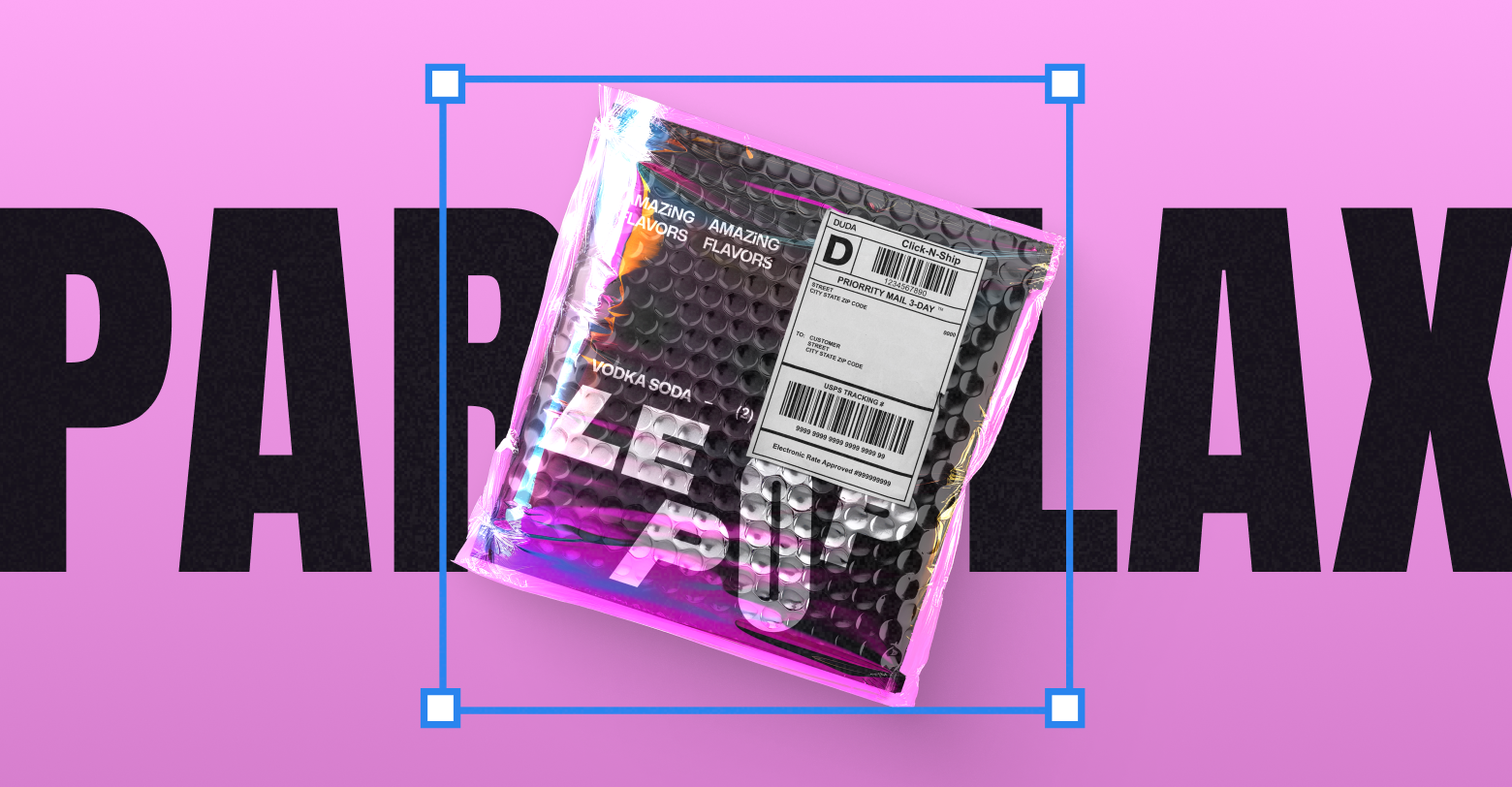 A pink background with the words `` par lax '' and a purple bubble wrap package.