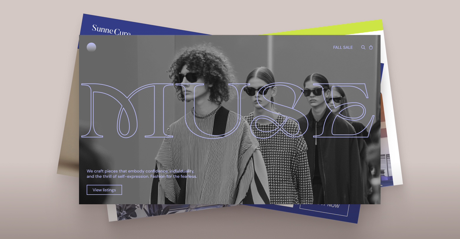 A black and white photo of a website presenting a group of people wearing sunglasses.