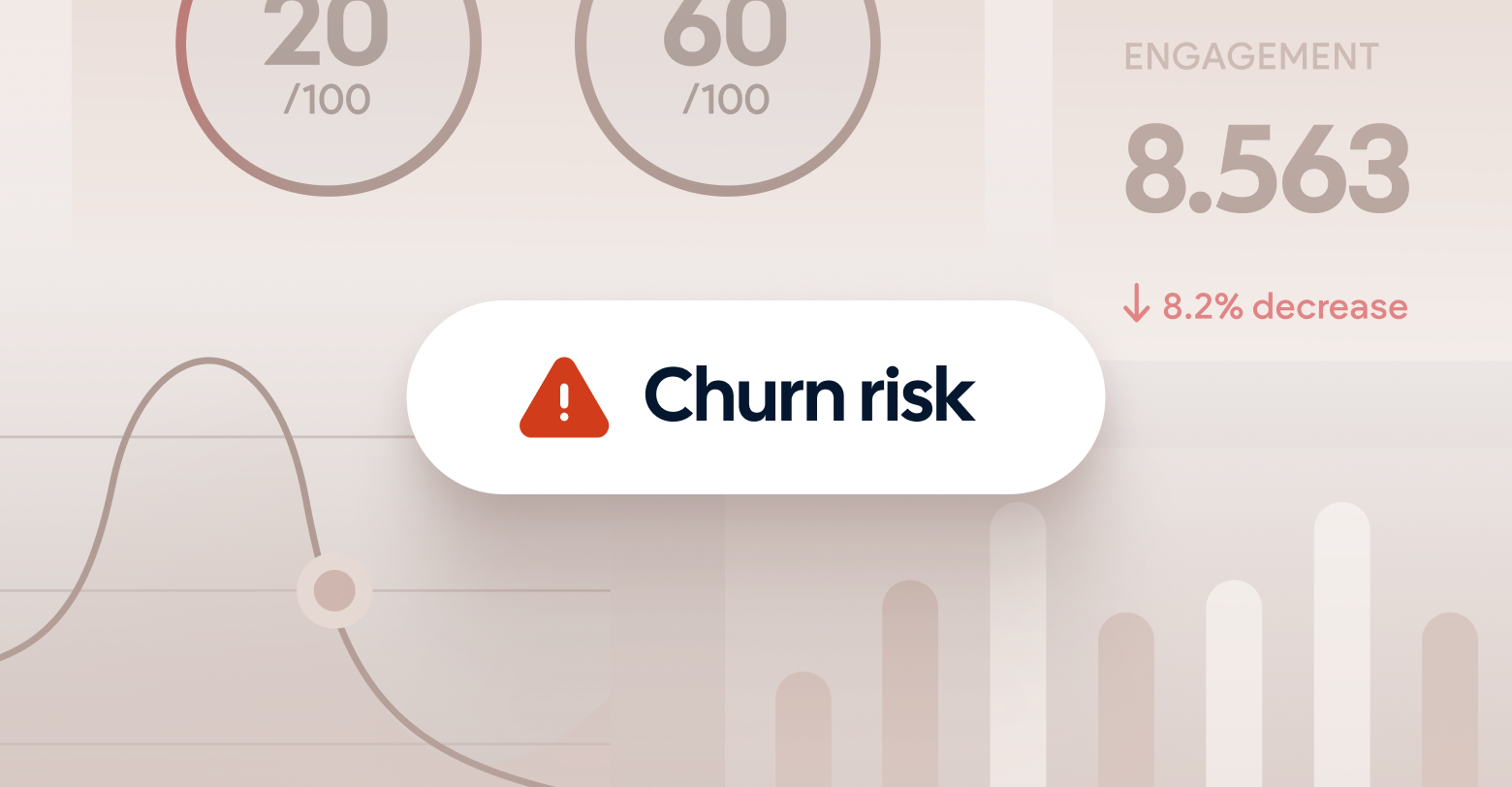 A graph with a red warning sign that says churn risk