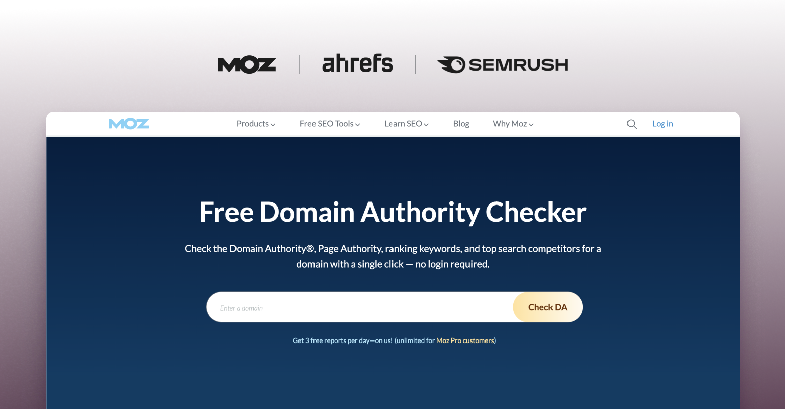 A screenshot of the free domain authority checker by Moz