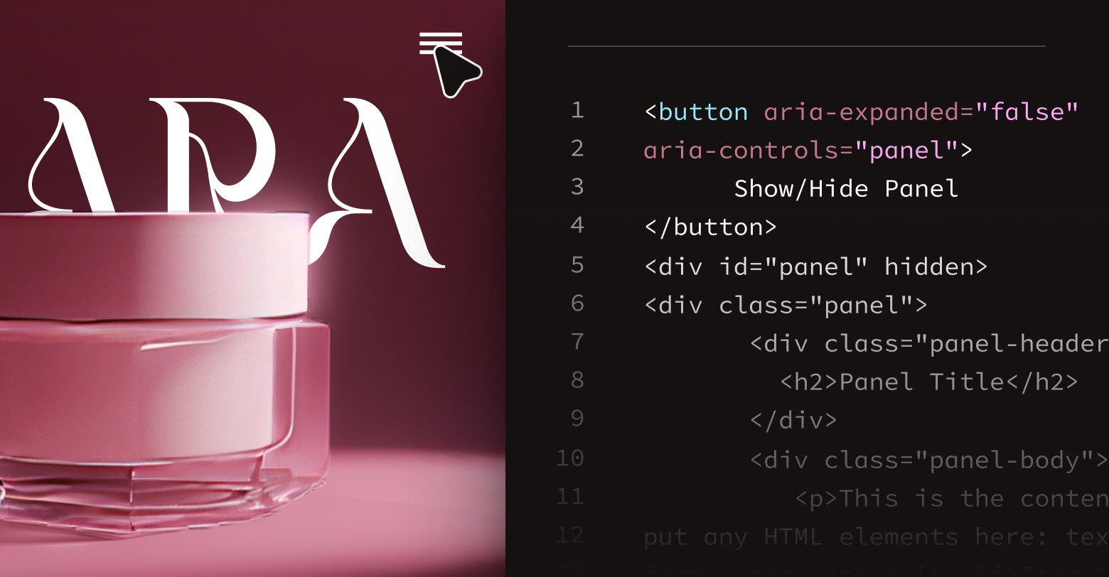 A website alongside code, where the code represents some ARIA markup.
