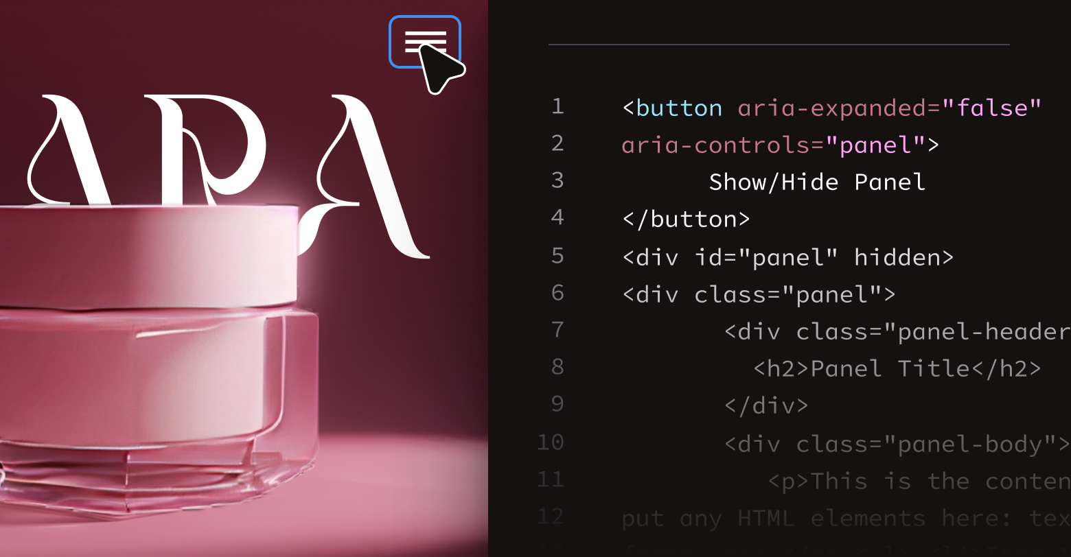 A website alongside code, where the code represents some ARIA markup.