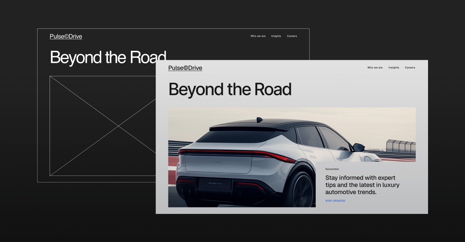 A landing page on top of  a wireframe of a landing  page