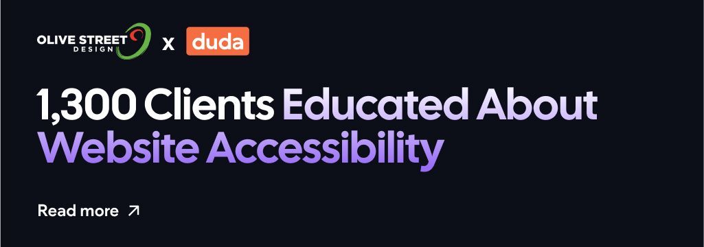 A banner that says 1,300 clients educated about website accessibility