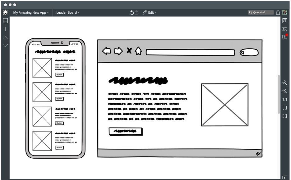 From Balsamiq website: A drawing of a cell phone and a computer screen