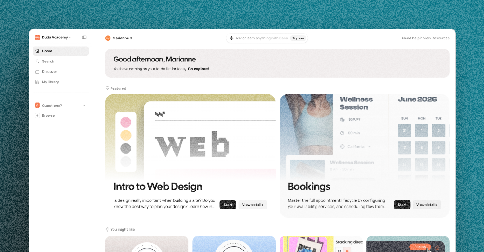 A screenshot of Duda Academy