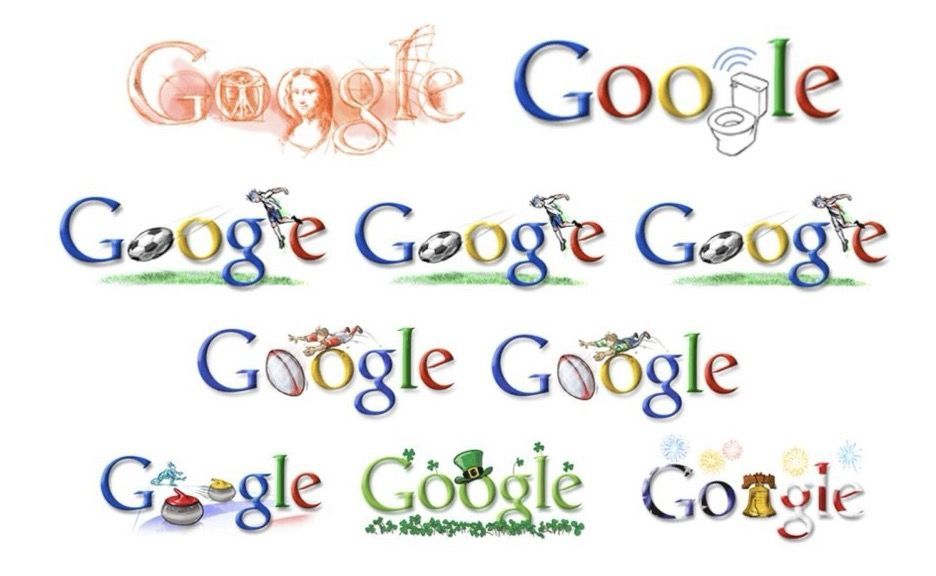 A set of Google logos on a white background