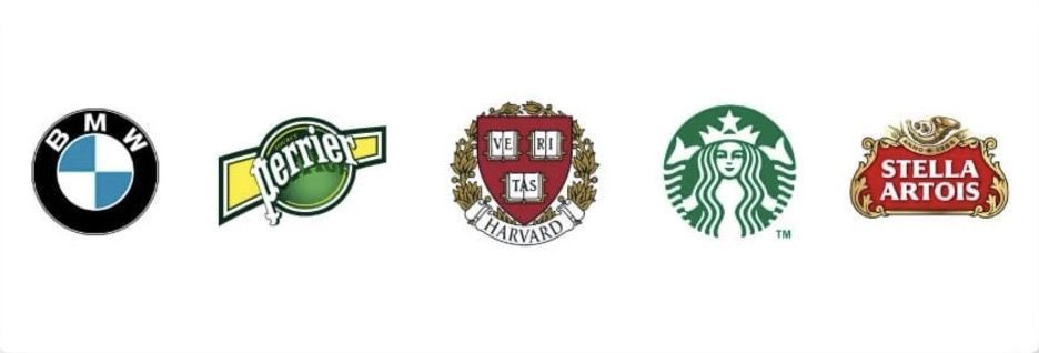 A row of logos including BMV, perrier Starbucks and Stella Artois