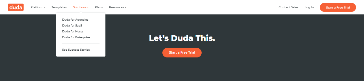 Duda website  builder site menus