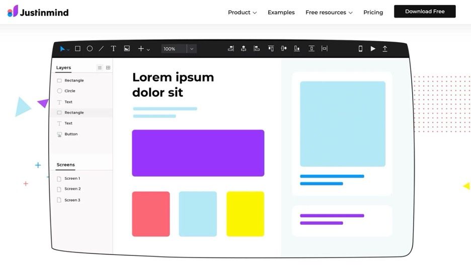 From JustInMind website: A drawing of a computer screen with a lorem ipsum text on it.