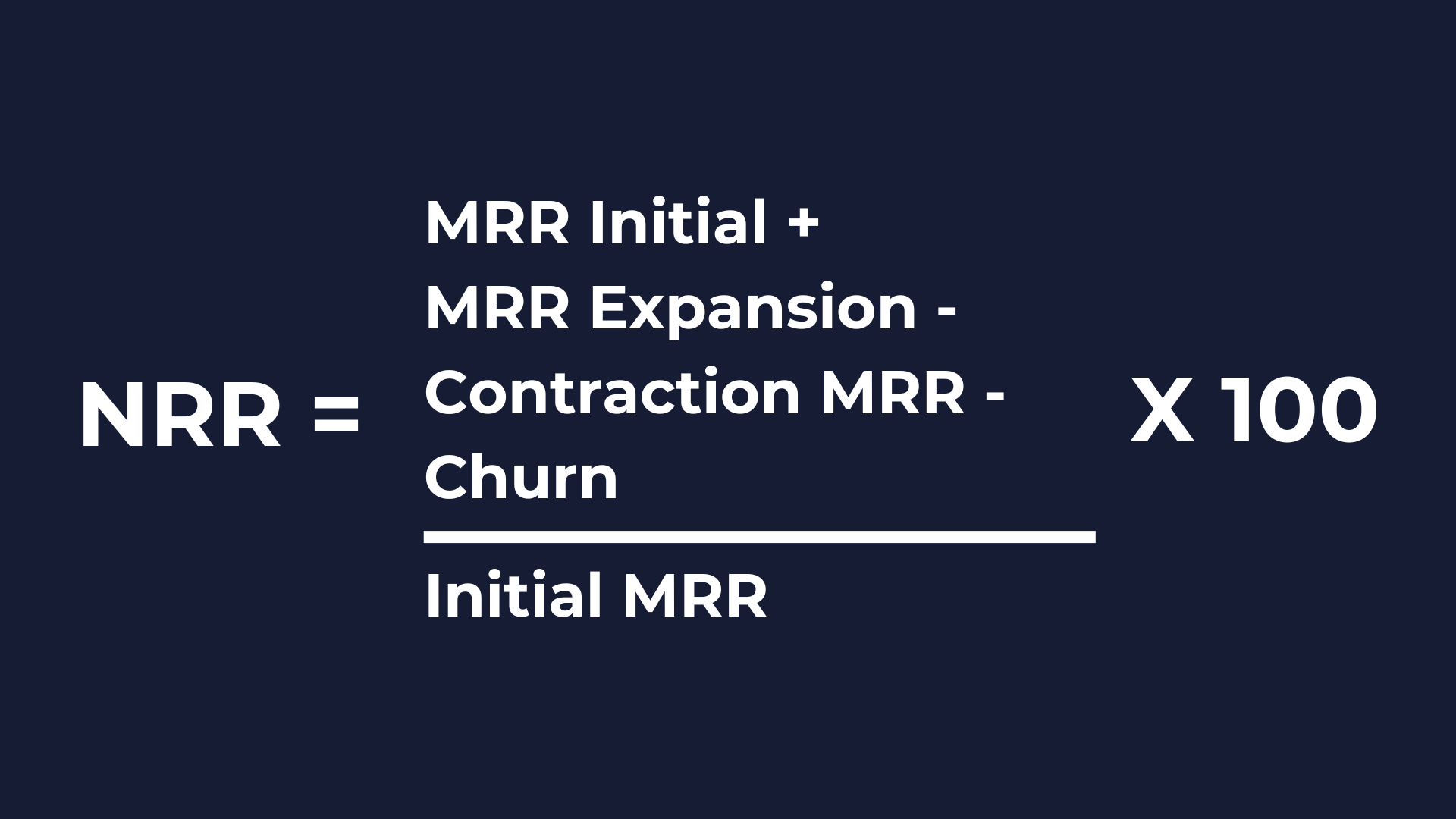 NRR = (MRR Initial + Expansion MRR - Contraction MRR - Churn) / MRR Initial