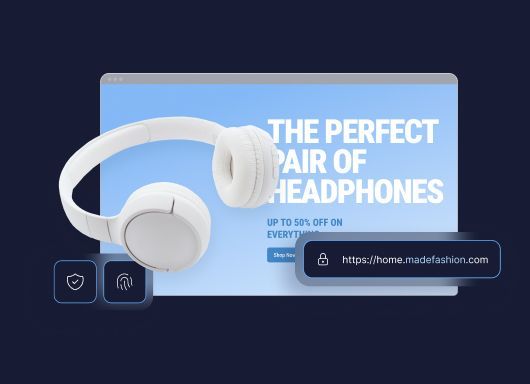 an ecommerce website selling white headsets with SSL certificates