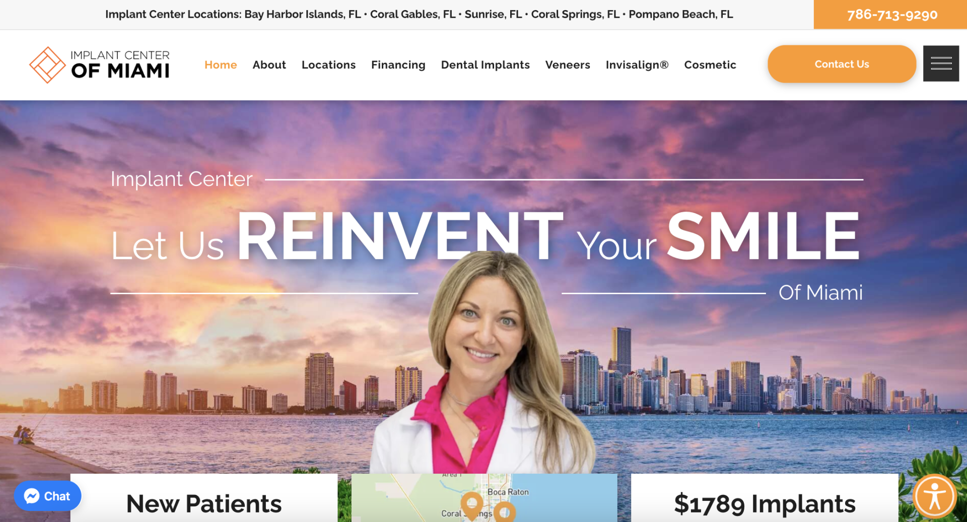 Screenshot of the homepage of Implant Center of Miami