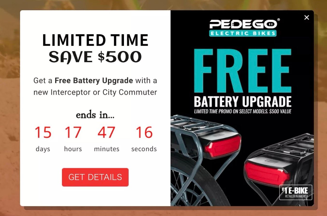A screenshot of a limited-time offer  pop up for a free battery upgrade