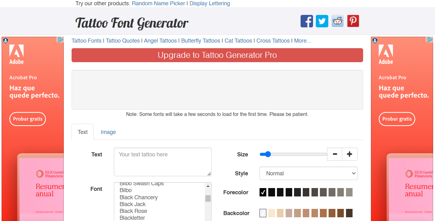 Tatoo font generator tool