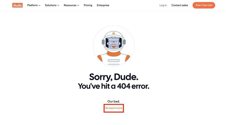 A screenshot of Duda's 404 page