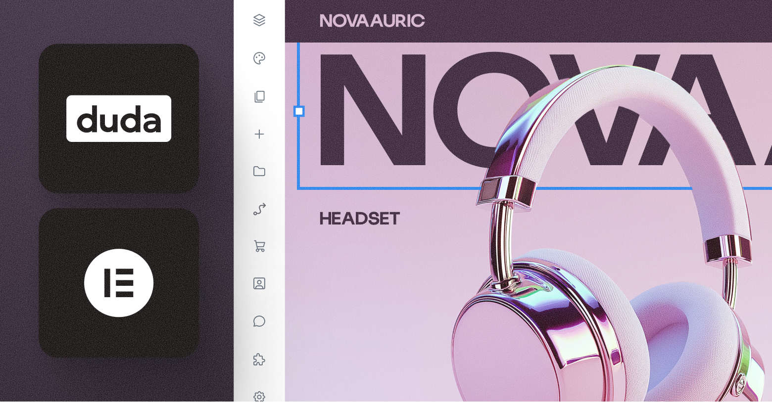 Duda and the Elementor icon next to a website for