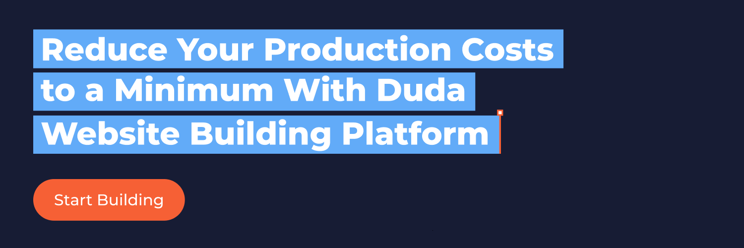 a blue banner that says reduce your production costs to a minimum with duda website building platform