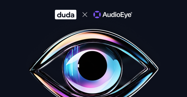A picture of an eye with the words duda x audioeye on it