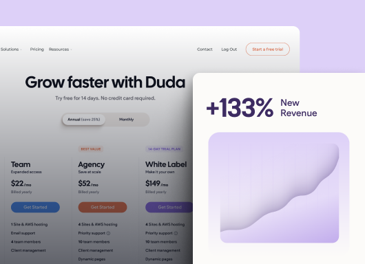 a screenshot of a website that says grow faster with duda