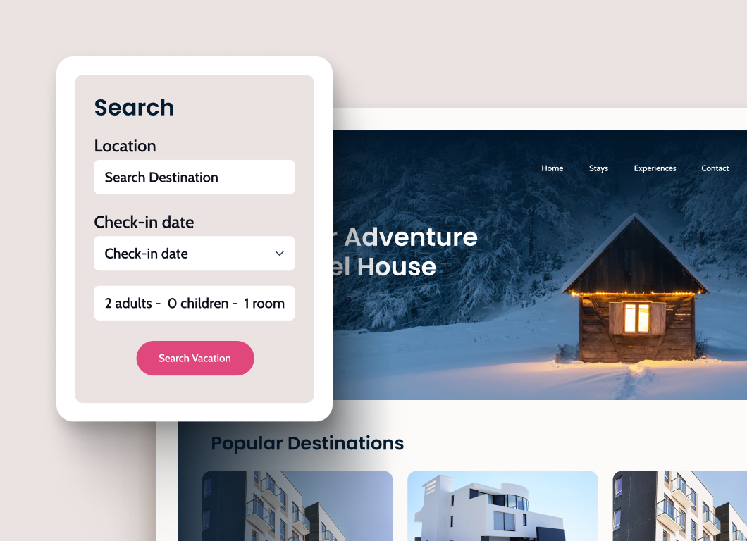 a screenshot of a search page for an adventure hotel house