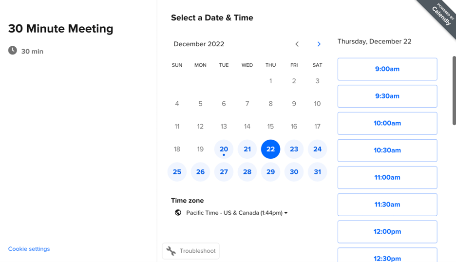 A screenshot from Calendly