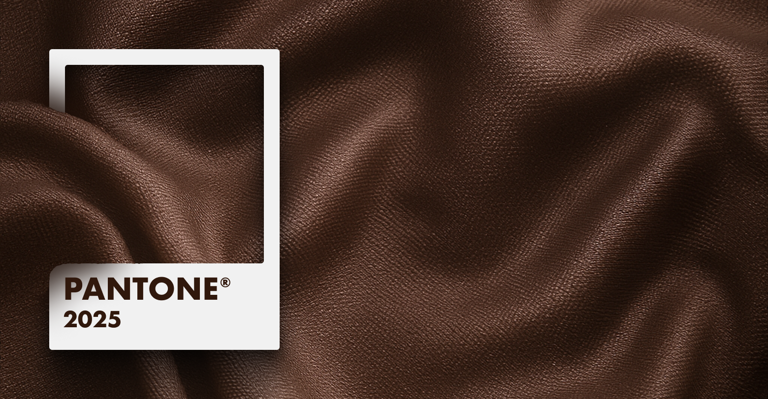 A close-up of a piece of brown fabric with a Pantone color.