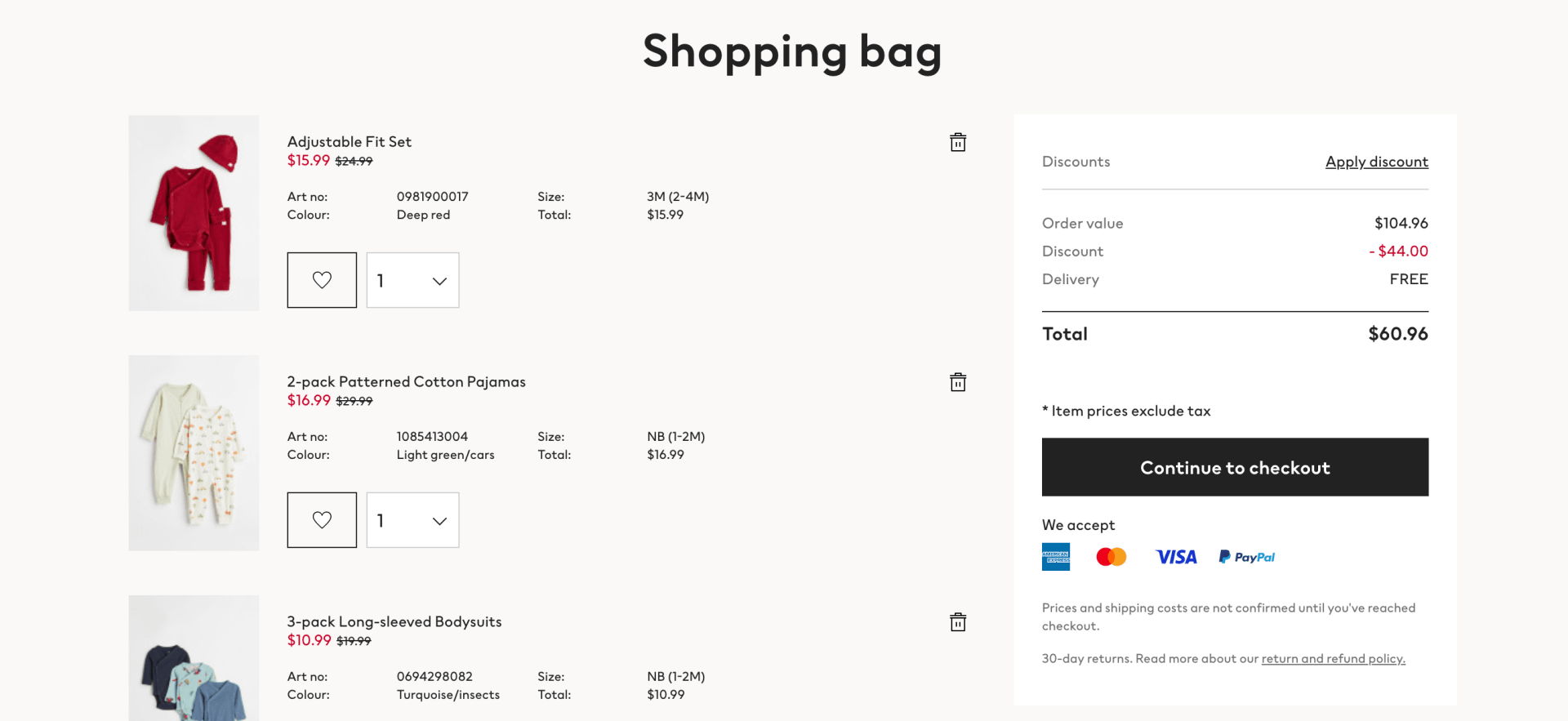 ecommerce UX shopping cart