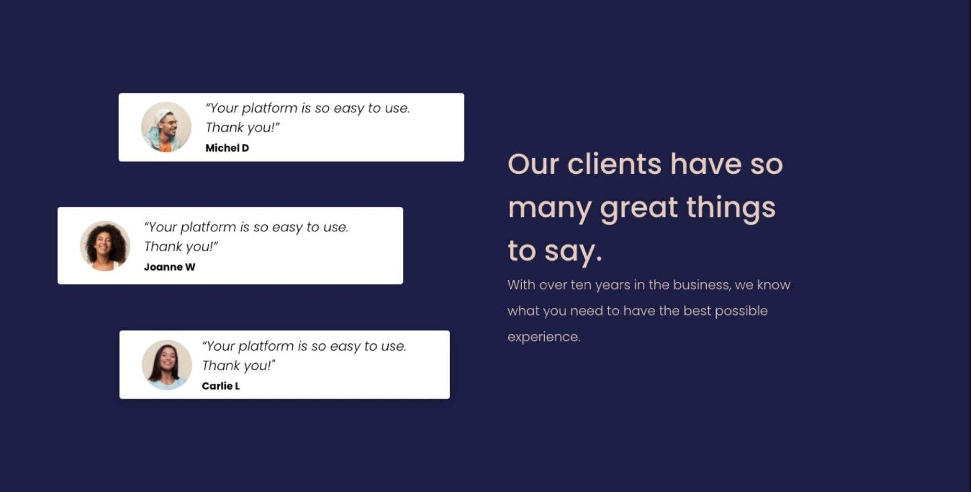 flexbox example of client testimonials