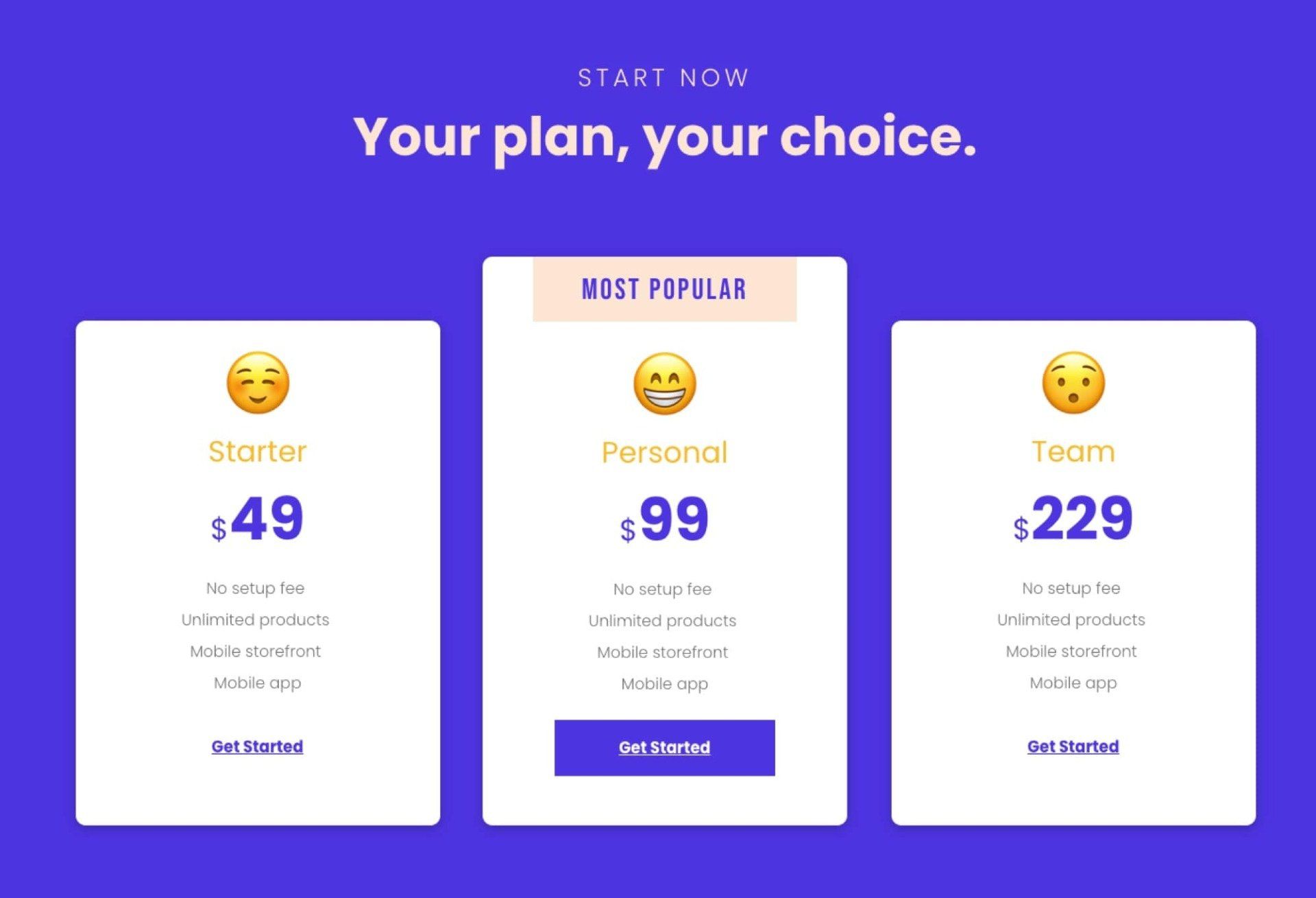 flexbox example of a pricing table