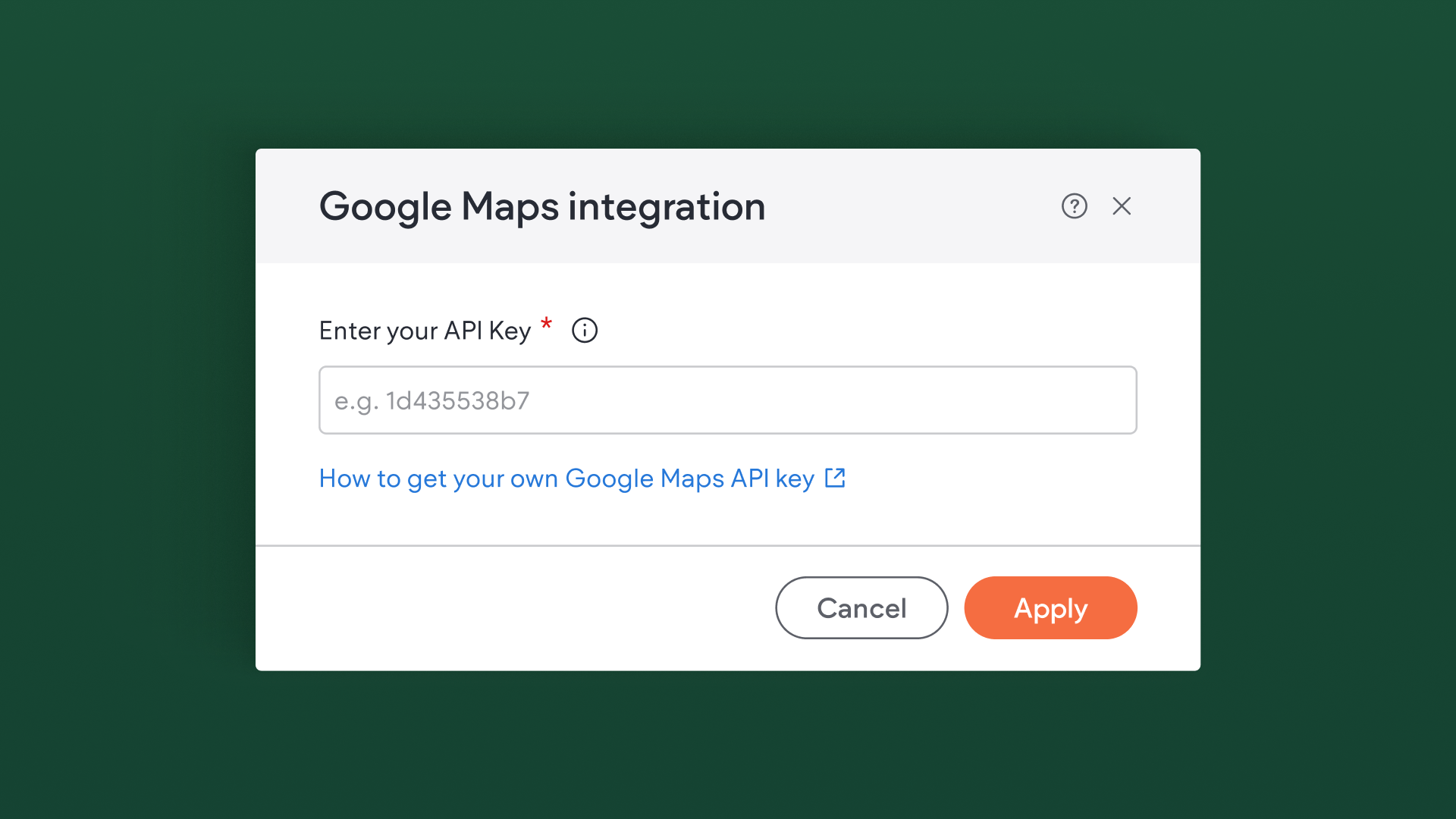 A screenshot of a google maps integration window