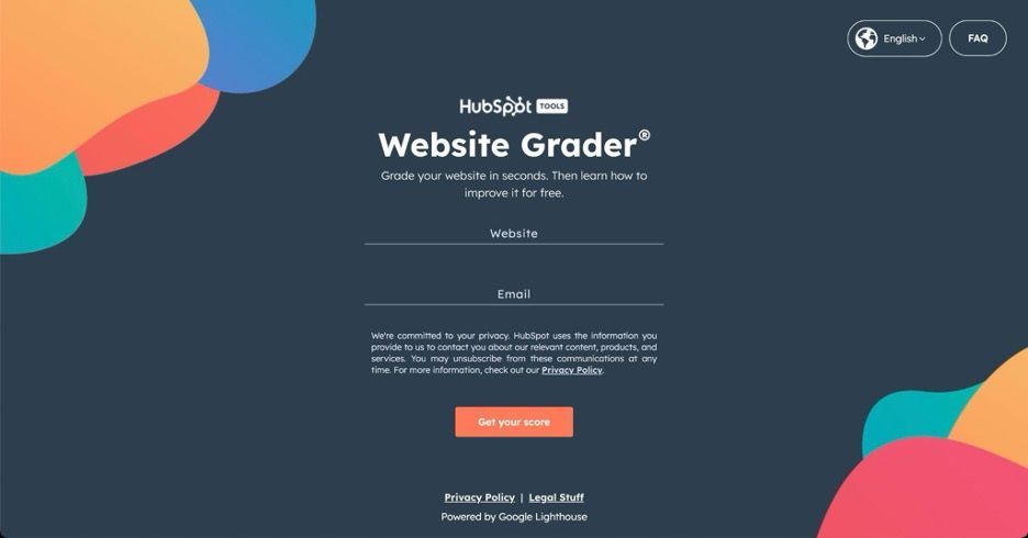 A screenshot of HubSpot's website grader tool.