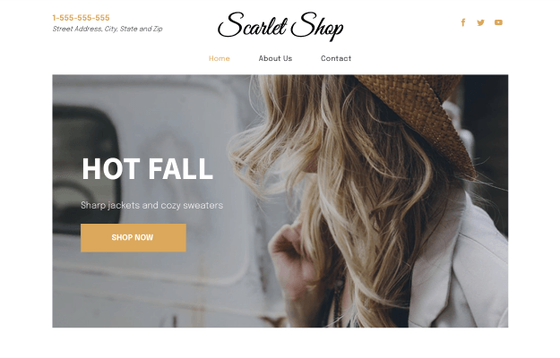 A website homepage for Scarlet Shop shows a woman wearing a straw hat.