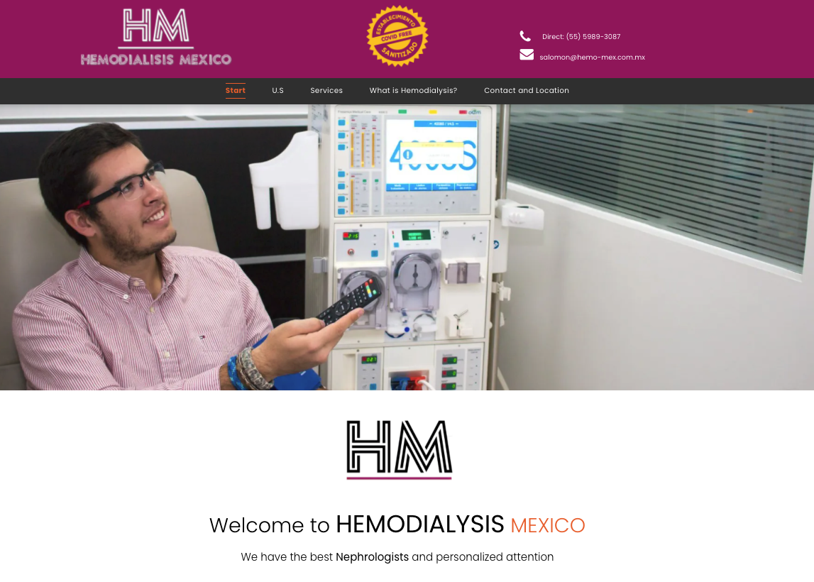 A screenshot of Hemodialysis Mexico in English