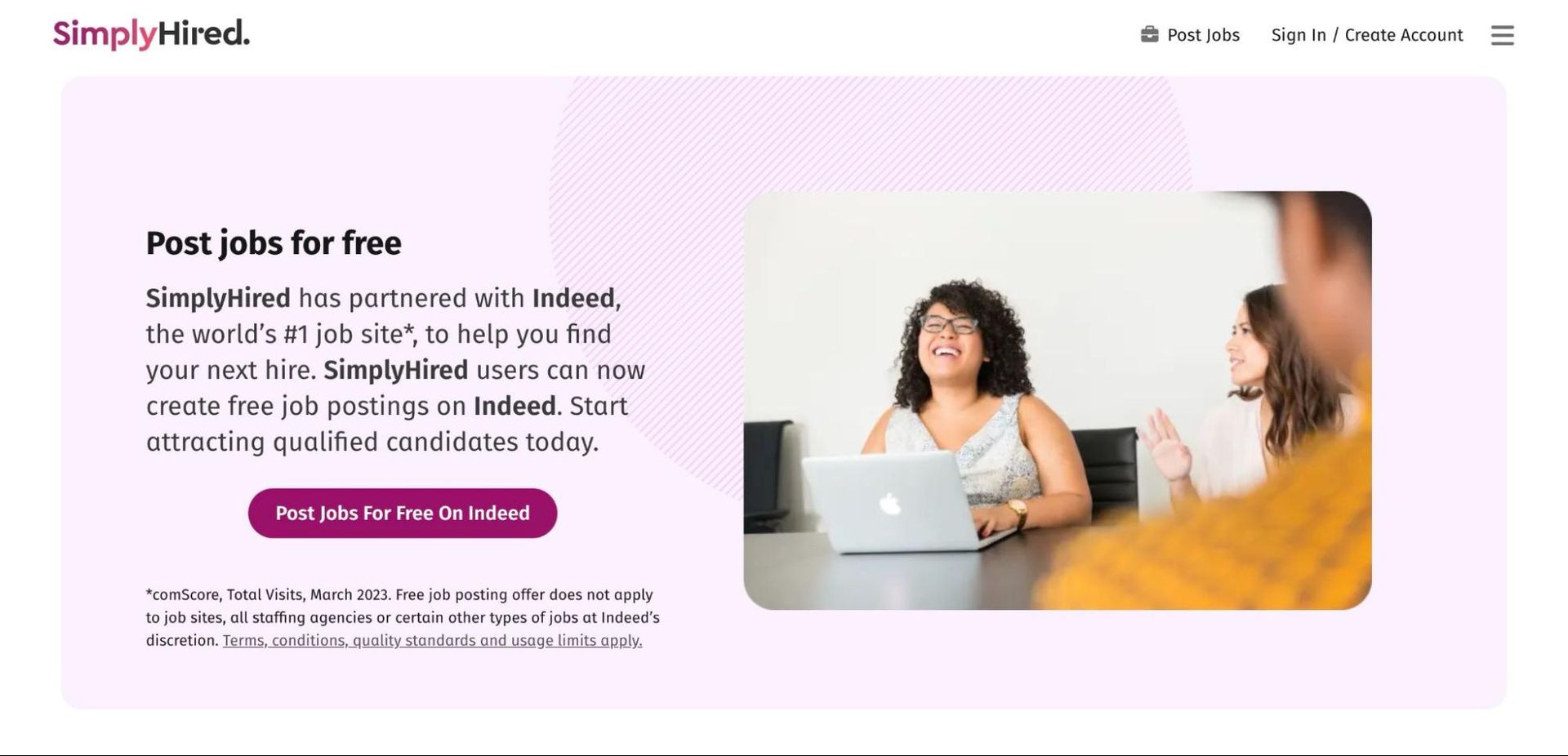 A screenshot of SimplyHired's website