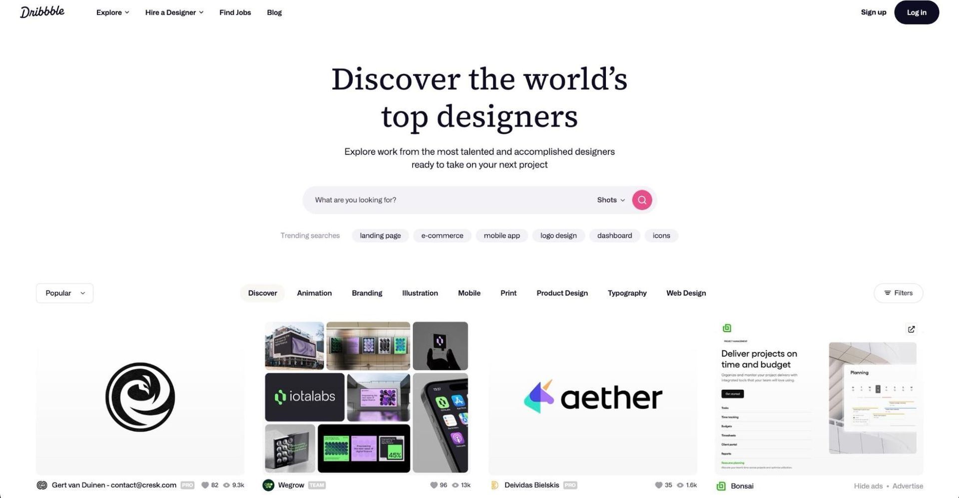 A screenshot of Dribbble's website