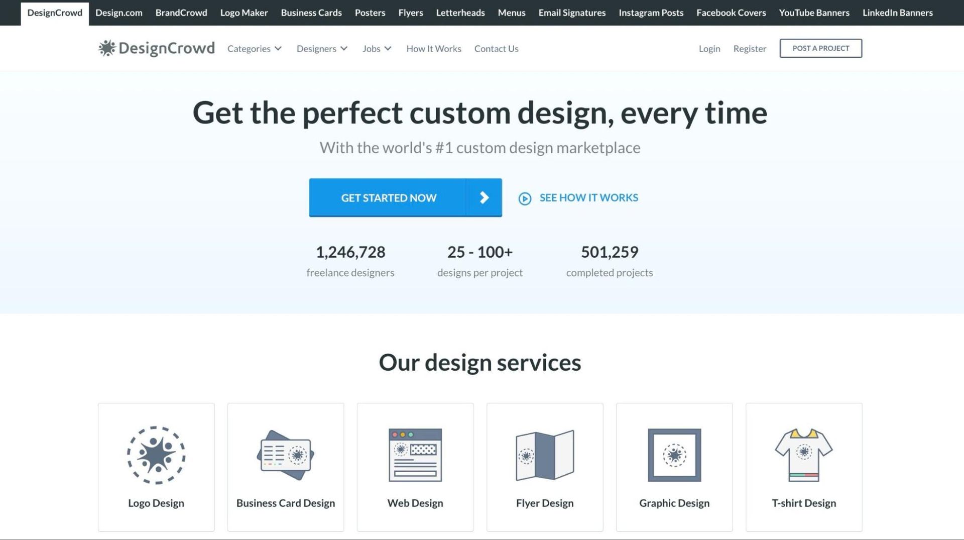 A screenshot of DesignCrowd's website