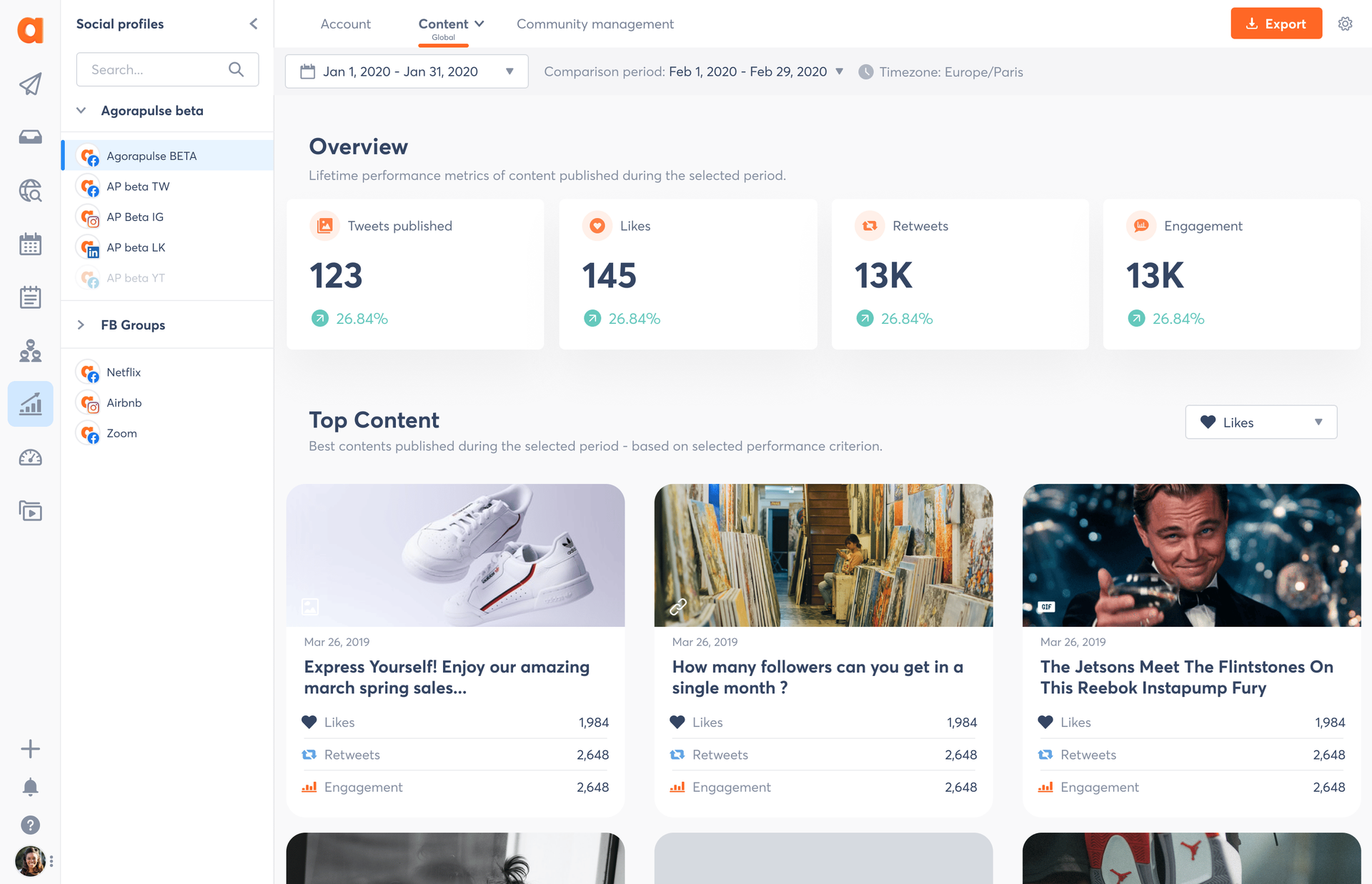 A screenshot of Agorapulse
