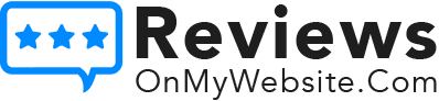 A logo for reviews on my website.com with a blue speech bubble.