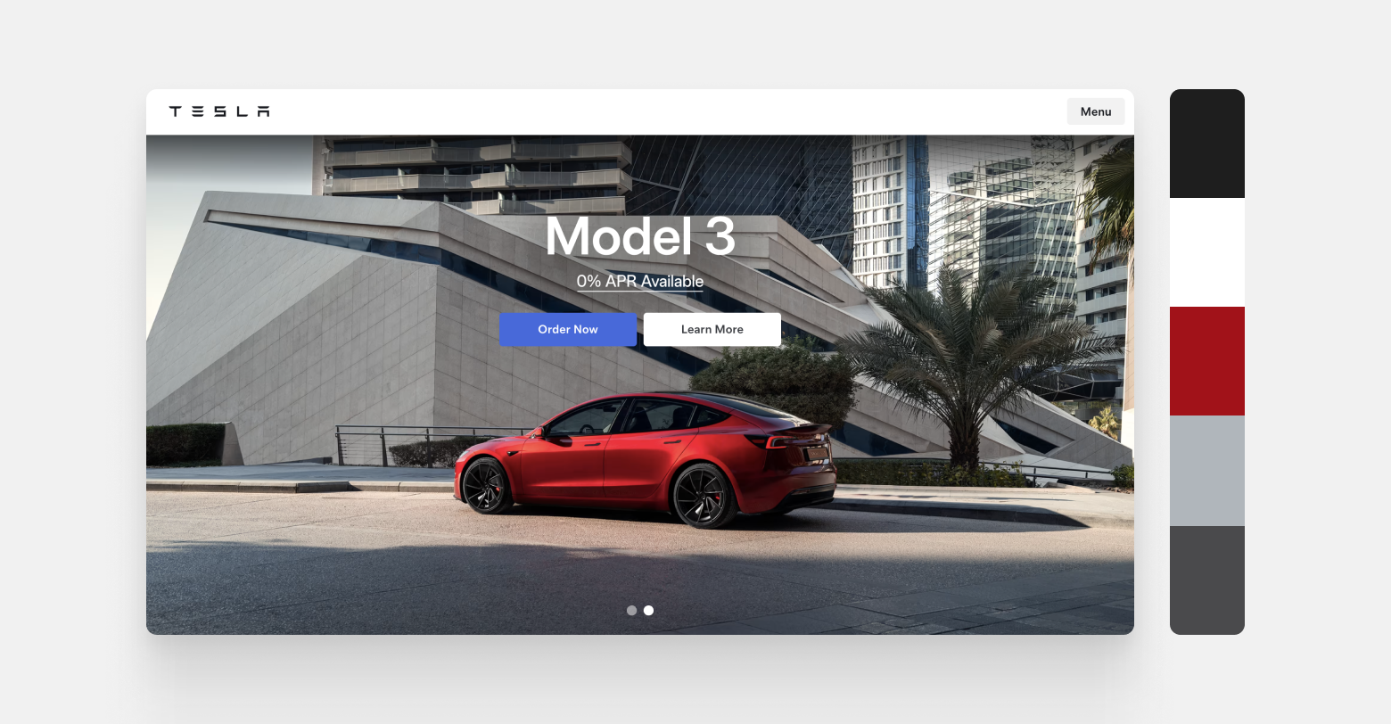 A screenshot from Tesla's website