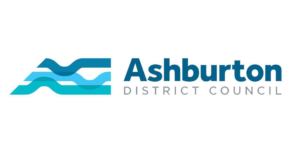 The Ashburton District Council logo, featuring three stylized blue wave lines to the left of the text.